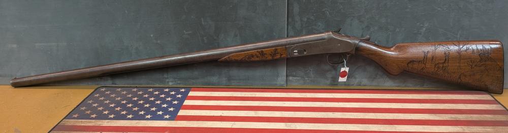 Harrington & Richardson 12gauge Single Shot - Custom Hand-Carved Deer Scene-img-4