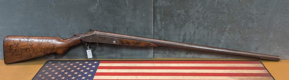 Harrington & Richardson 12gauge Single Shot - Custom Hand-Carved Deer Scene-img-0