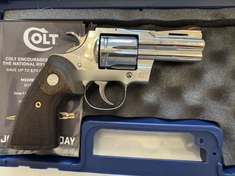 Colt Python SP3WTS 3in Stainless 357 Mag Case+Papers Excellent-img-2