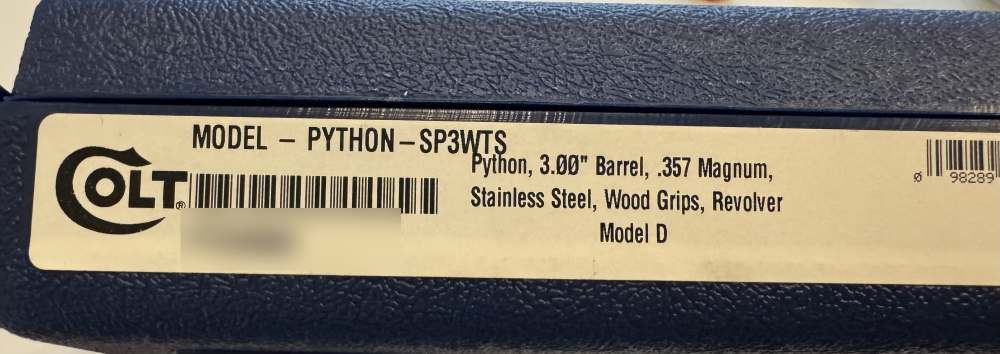 Colt Python SP3WTS 3in Stainless 357 Mag Case+Papers Excellent-img-7