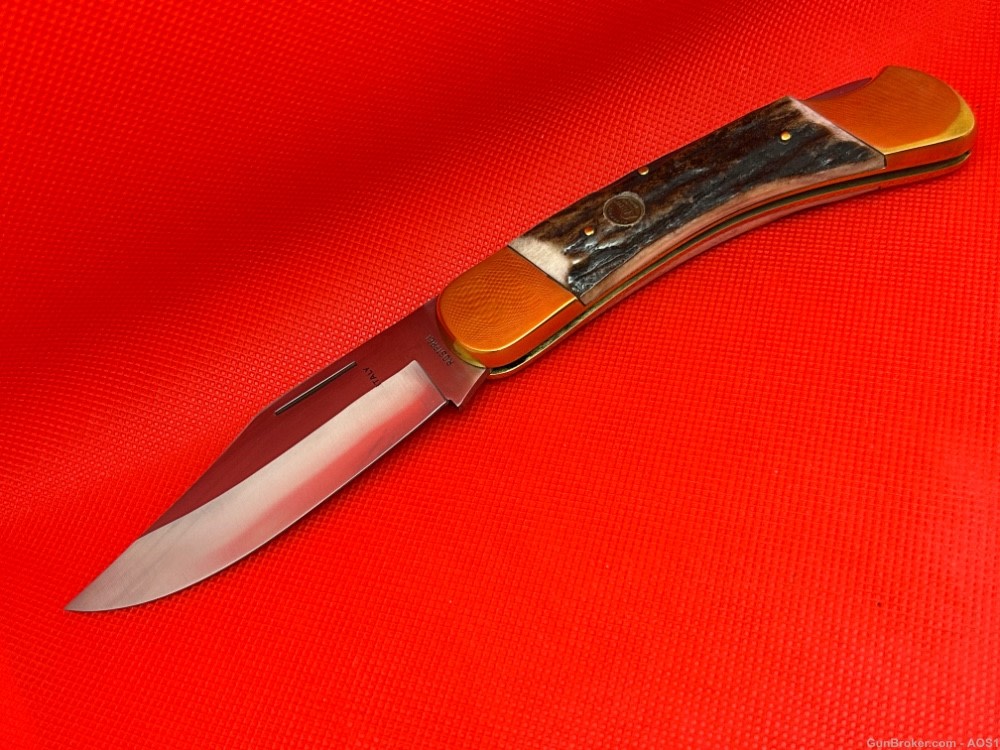 Vintage 1980’s Falcon Italy Handmade Large Stag Lock Back Pocket Knife NOS-img-2