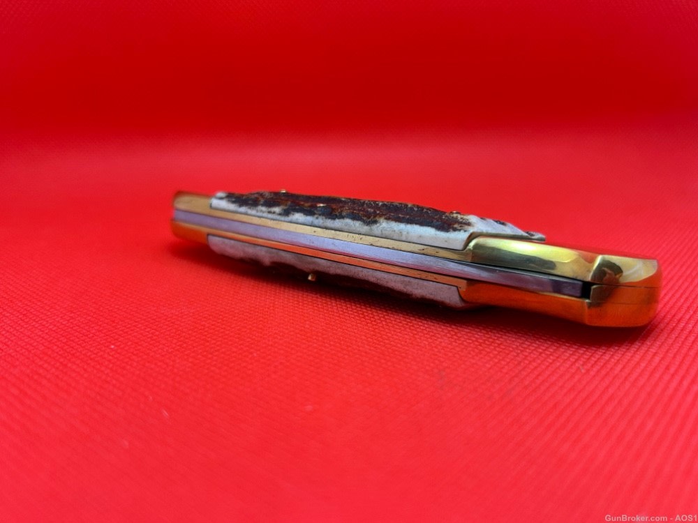 Vintage 1980’s Falcon Italy Handmade Large Stag Lock Back Pocket Knife NOS-img-7