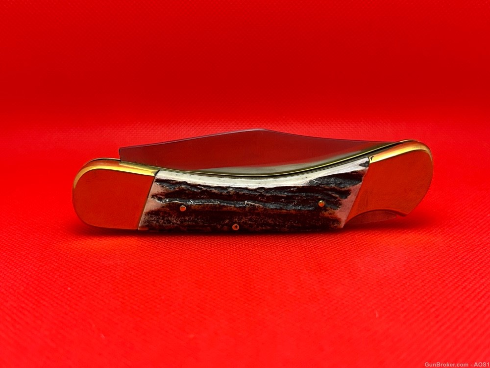 Vintage 1980’s Falcon Italy Handmade Large Stag Lock Back Pocket Knife NOS-img-6