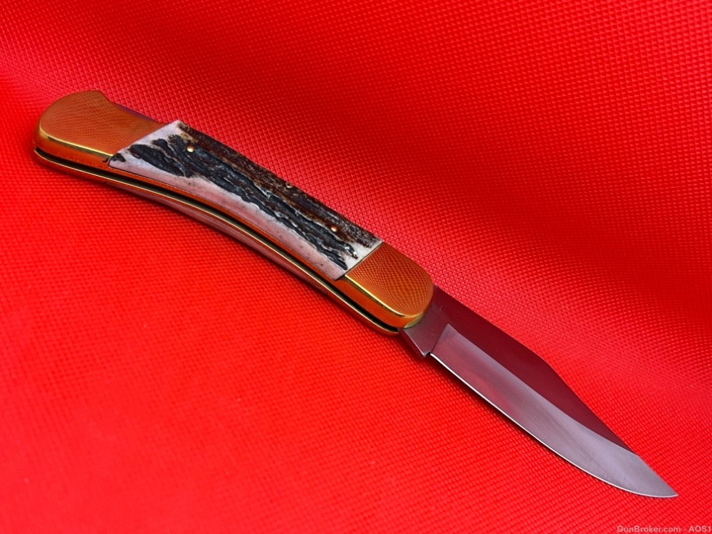 Vintage 1980’s Falcon Italy Handmade Large Stag Lock Back Pocket Knife NOS-img-1
