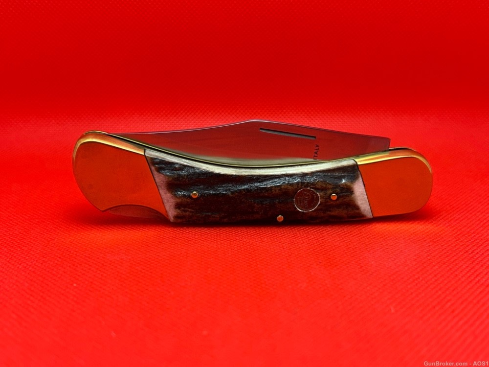 Vintage 1980’s Falcon Italy Handmade Large Stag Lock Back Pocket Knife NOS-img-5