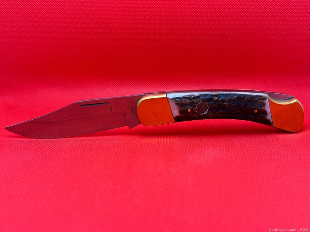 Vintage 1980’s Falcon Italy Handmade Large Stag Lock Back Pocket Knife NOS-img-3
