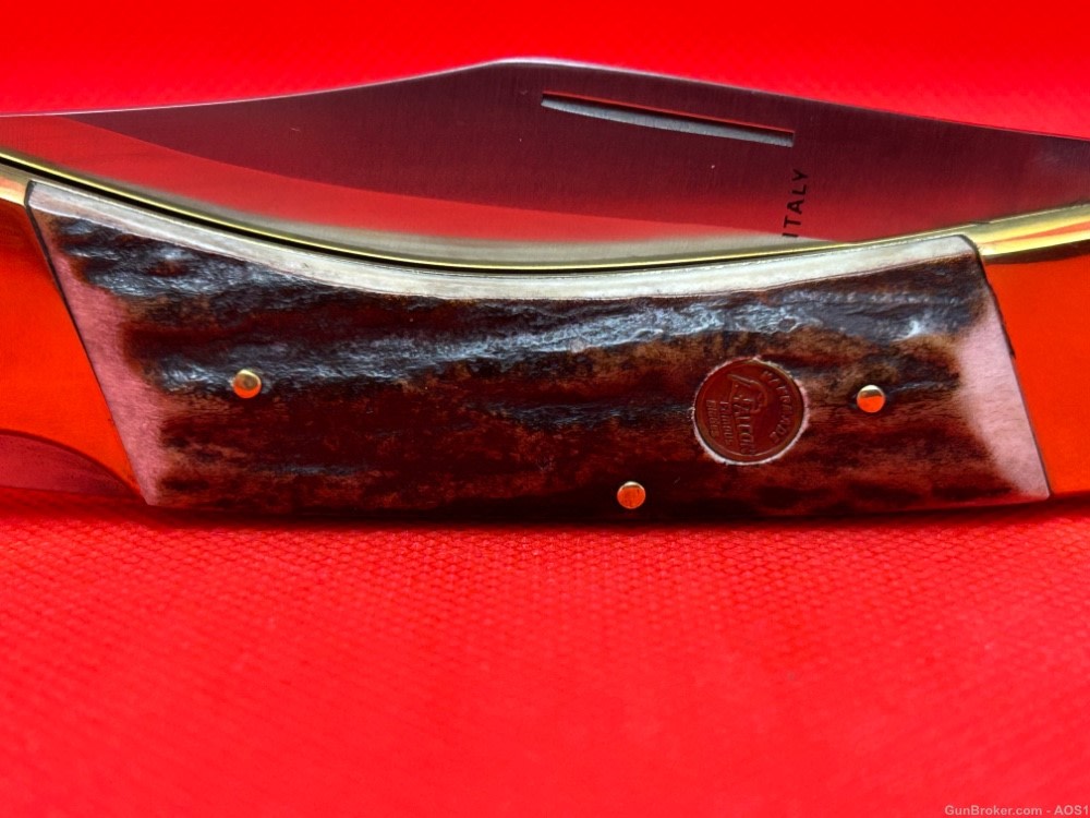 Vintage 1980’s Falcon Italy Handmade Large Stag Lock Back Pocket Knife NOS-img-8