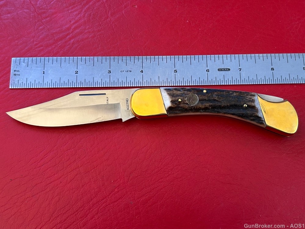Vintage 1980’s Falcon Italy Handmade Large Stag Lock Back Pocket Knife NOS-img-12
