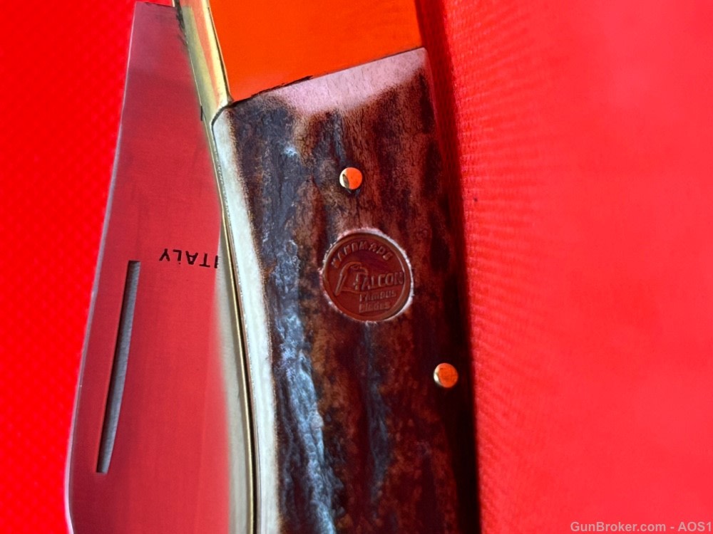 Vintage 1980’s Falcon Italy Handmade Large Stag Lock Back Pocket Knife NOS-img-11