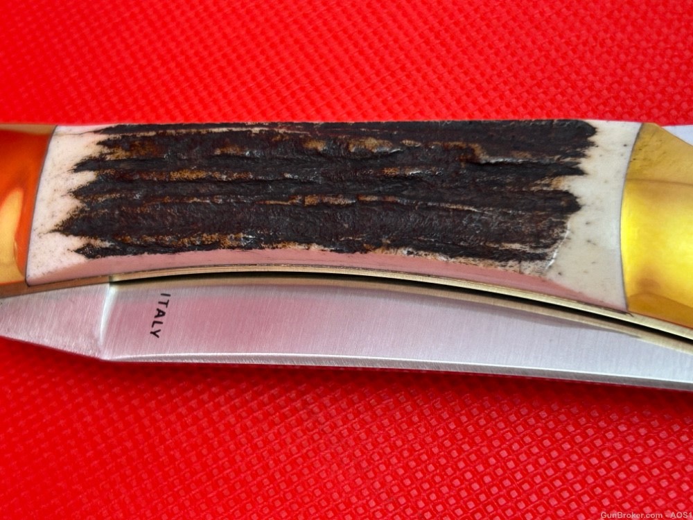 Vintage Falcon Blades Italy Stag Lockback Pocket Knife Sandvik Rostfrie NOS-img-6