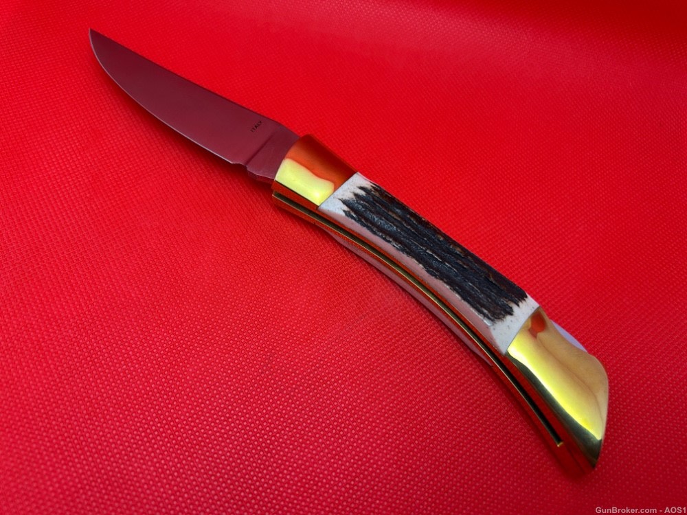 Vintage Falcon Blades Italy Stag Lockback Pocket Knife Sandvik Rostfrie NOS-img-2