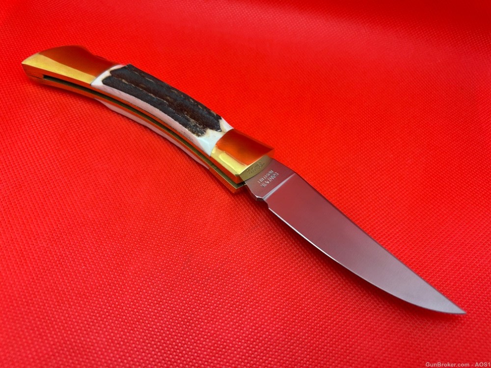 Vintage Falcon Blades Italy Stag Lockback Pocket Knife Sandvik Rostfrie NOS-img-3