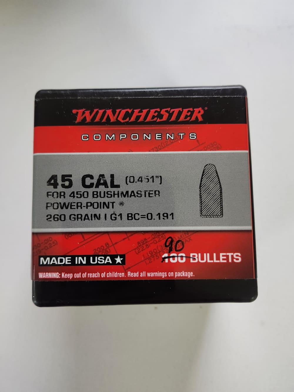 Winchester .45 Cal. Bushmaster, 260 gr. Power Point Bullets-img-0