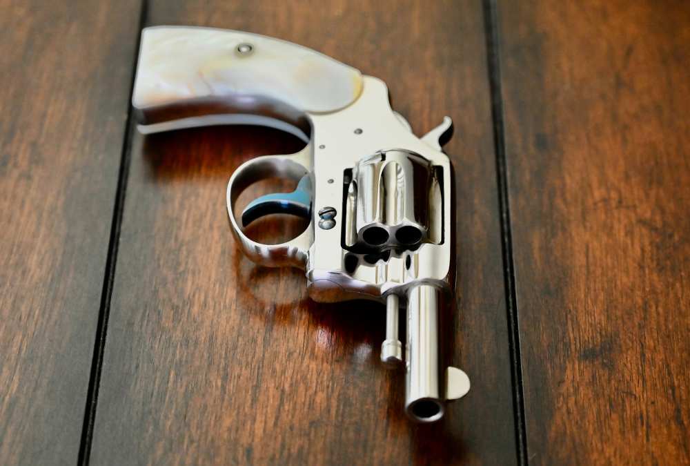 1903 Colt New Police .32 Colt 2.5" Nickel Pearl Stocks Collector-Grade!-img-8
