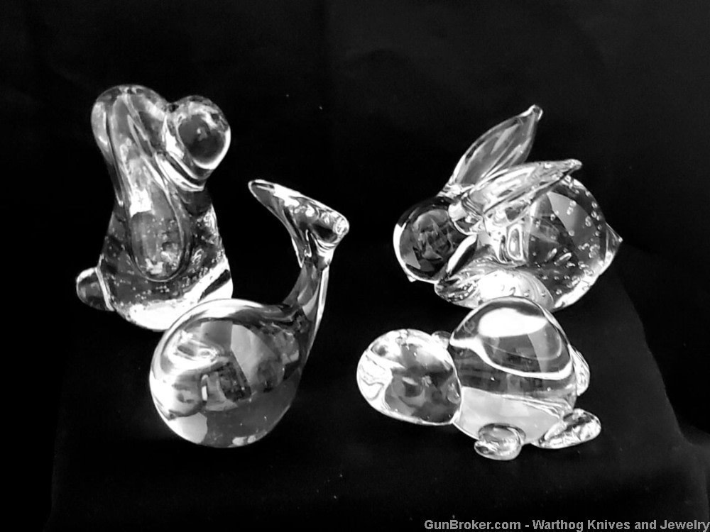 4 Vintage Solid Crystal Figural Animal Paperweights.  Art Glass.-img-0