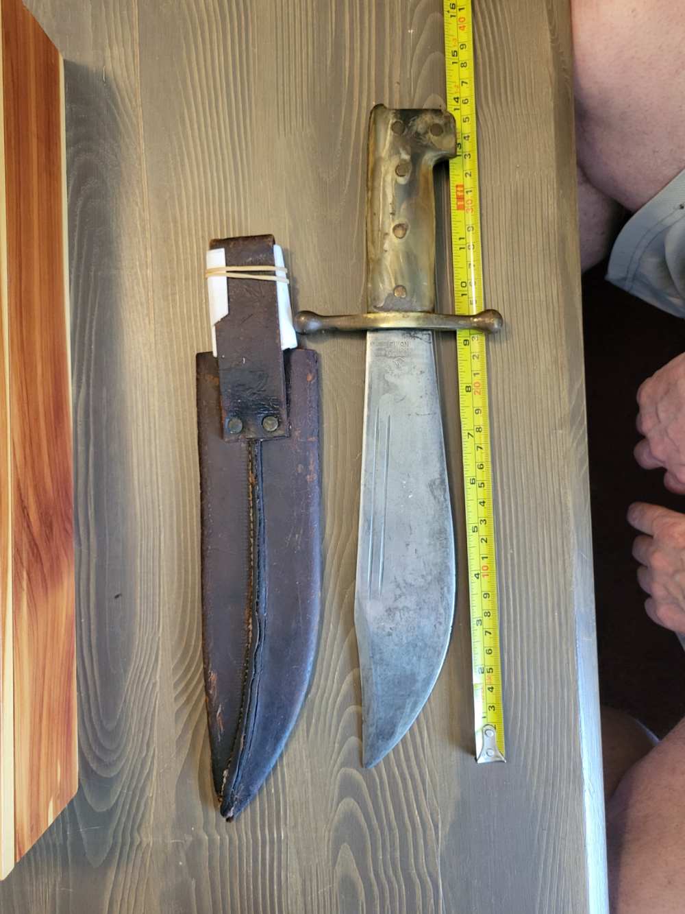 WWII Collins Legitimus V44 #18 Green Horn Bowie Knife w/Display Case & Shea-img-7