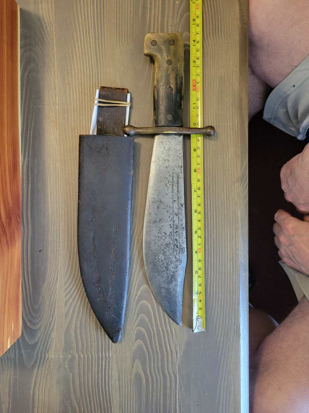 WWII Collins Legitimus V44 #18 Green Horn Bowie Knife w/Display Case & Shea-img-6
