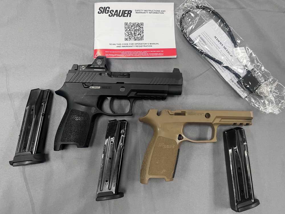 Sig P320 4.7" 9mm - 3mags - Two Grip Modules - Romeo1 - Supp Sights - NR! -img-0