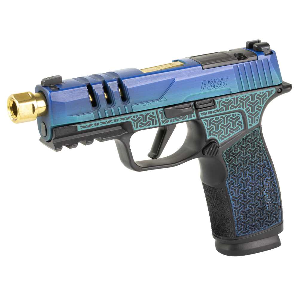 Sig Sauer P365 XMACRO 9MM CUSTOM 4.3" Gold 17rd Galactic June Bug Blue-img-0