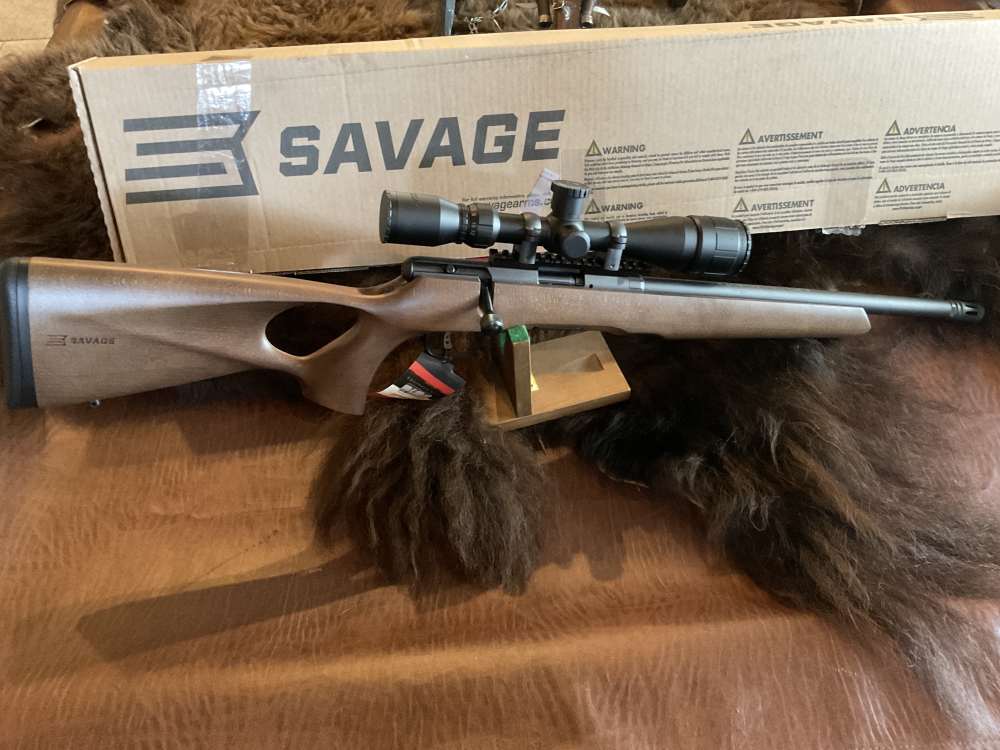 Savage Arms 17 B Series Timber 17 HMR 10+1 18"Thrd, 3x12-40 Scope NIB Sale -img-0