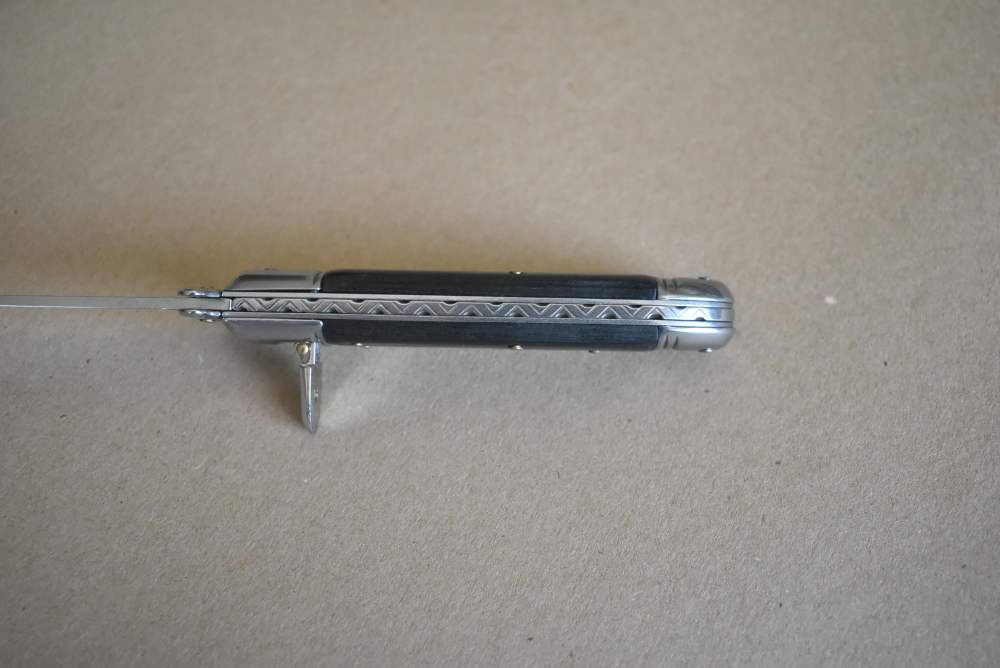 Swinguard Leverlock Switchblade Knife Ebony Handles File Worked Backspring-img-1