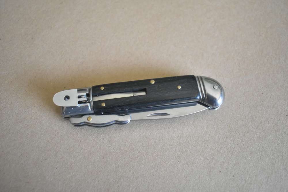 Swinguard Leverlock Switchblade Knife Ebony Handles File Worked Backspring-img-2