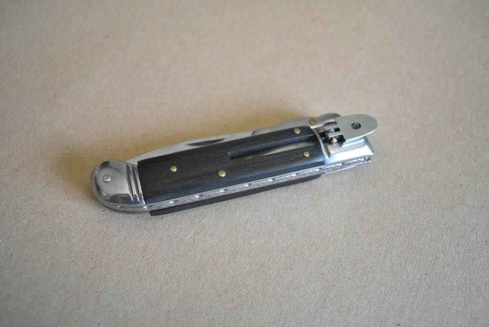 Swinguard Leverlock Switchblade Knife Ebony Handles File Worked Backspring-img-3
