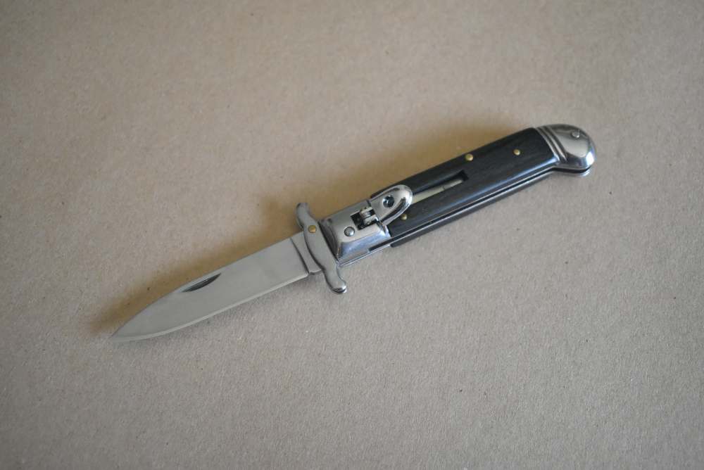 Swinguard Leverlock Switchblade Knife Ebony Handles File Worked Backspring-img-0