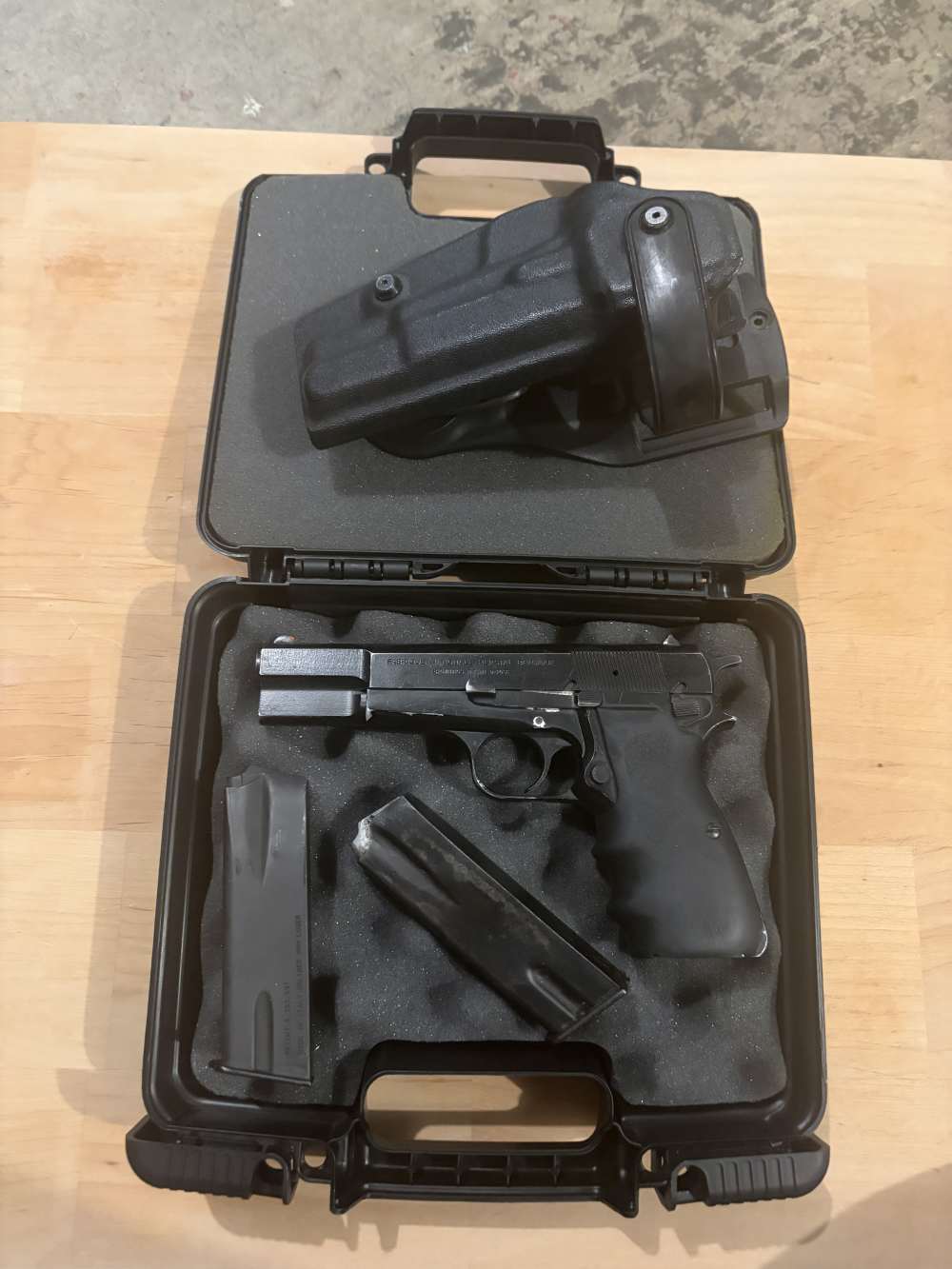 FN Browning Hi Power C&R, aluminum frame, 2 mags, holster, box.-img-0