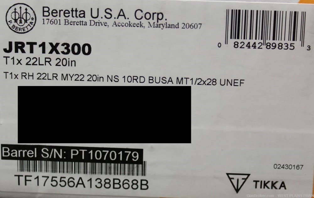NIB TIKKA T1X BOLT ACTION RIFLE, 22LR, 20" BRL, 3 RND, JRT1X300-img-2