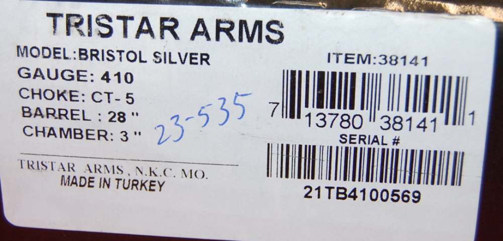 Tristar Arms Bristol Silver Scalloped Boxlock SxS Shotgun in 410 Box 28" -img-3