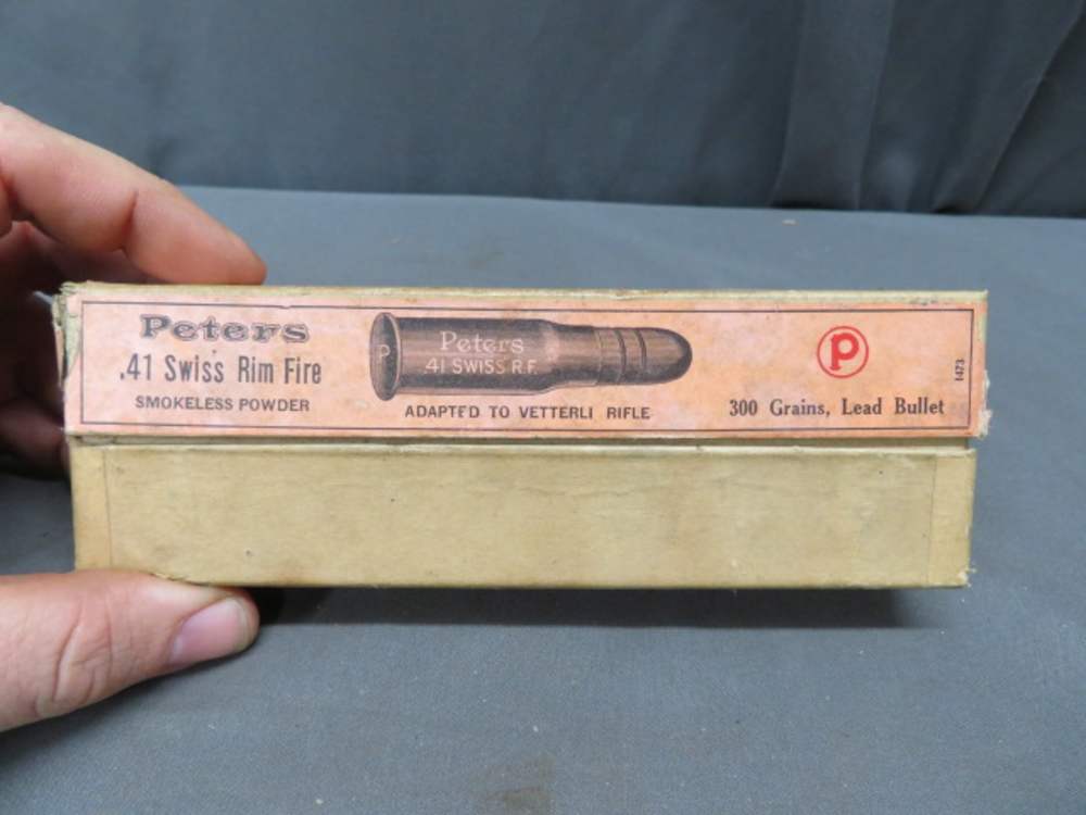 VINTAGE BOX PETERS CARTRIDGE COMPANY .41 SWISS RIMFIRE AMMO-img-0