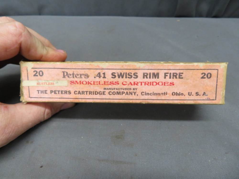 VINTAGE BOX PETERS CARTRIDGE COMPANY .41 SWISS RIMFIRE AMMO-img-1
