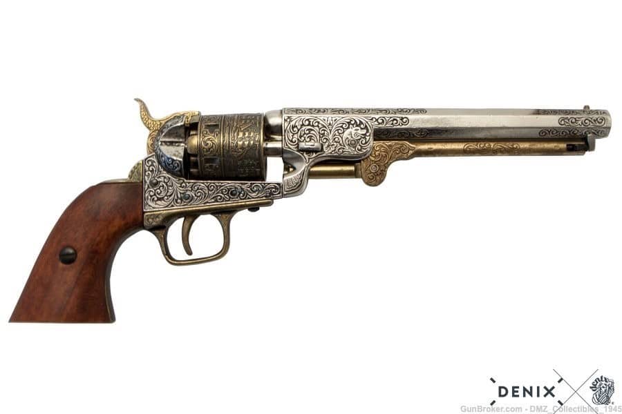 Civil War M1851 Gold & Nickel Navy Pistol Non Firing Replica Gun by Denix-img-0