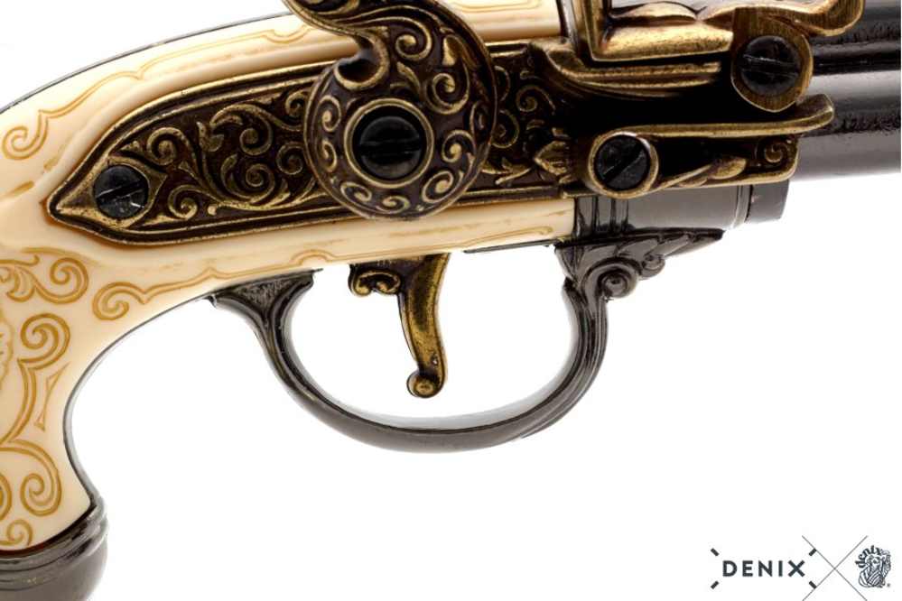 1680 Italian Replica 3 Barrel Flintlock Pistol by Denix of Spain-img-10