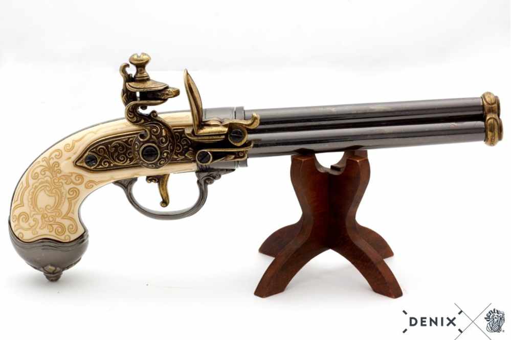1680 Italian Replica 3 Barrel Flintlock Pistol by Denix of Spain-img-5