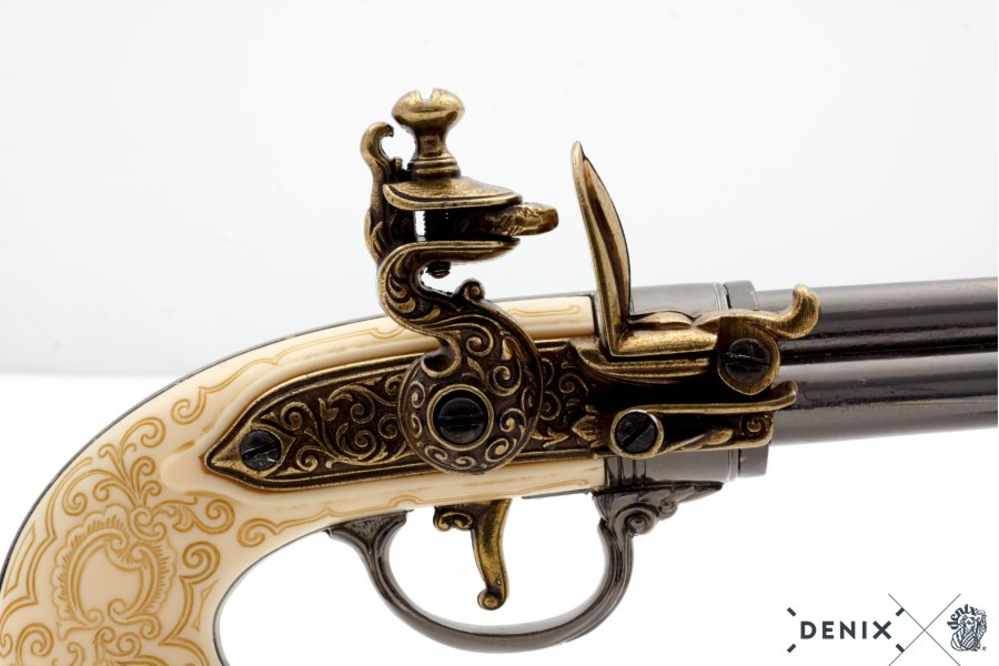1680 Italian Replica 3 Barrel Flintlock Pistol by Denix of Spain-img-8