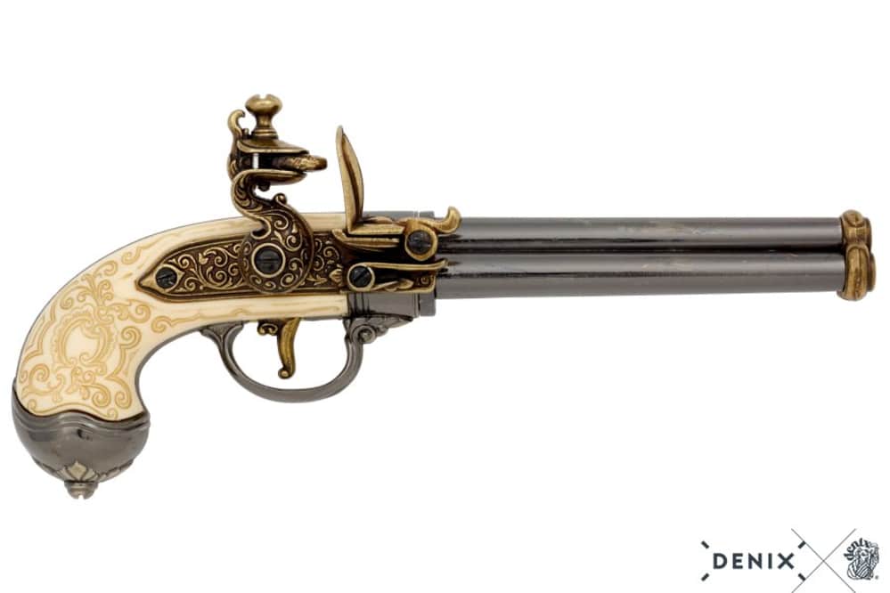 1680 Italian Replica 3 Barrel Flintlock Pistol by Denix of Spain-img-0