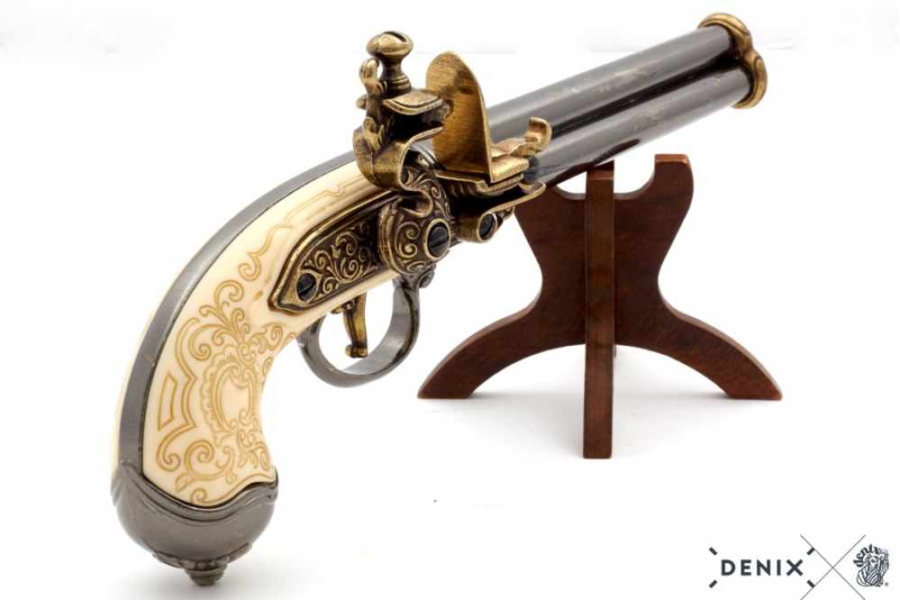 1680 Italian Replica 3 Barrel Flintlock Pistol by Denix of Spain-img-4