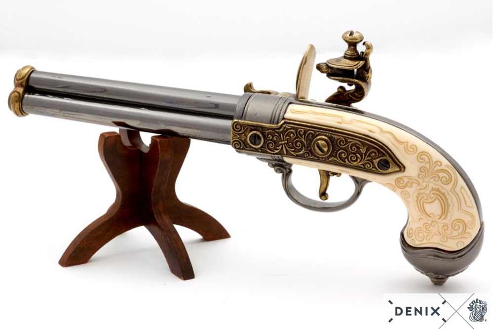 1680 Italian Replica 3 Barrel Flintlock Pistol by Denix of Spain-img-2