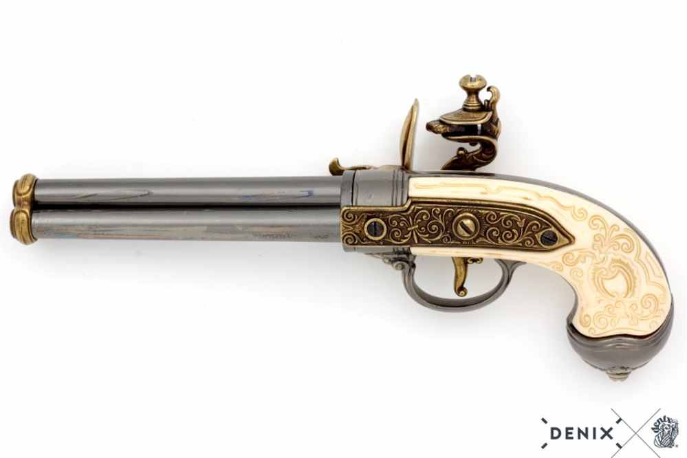 1680 Italian Replica 3 Barrel Flintlock Pistol by Denix of Spain-img-1