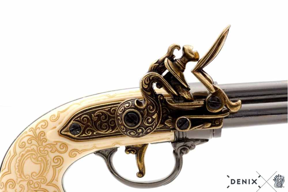 1680 Italian Replica 3 Barrel Flintlock Pistol by Denix of Spain-img-9