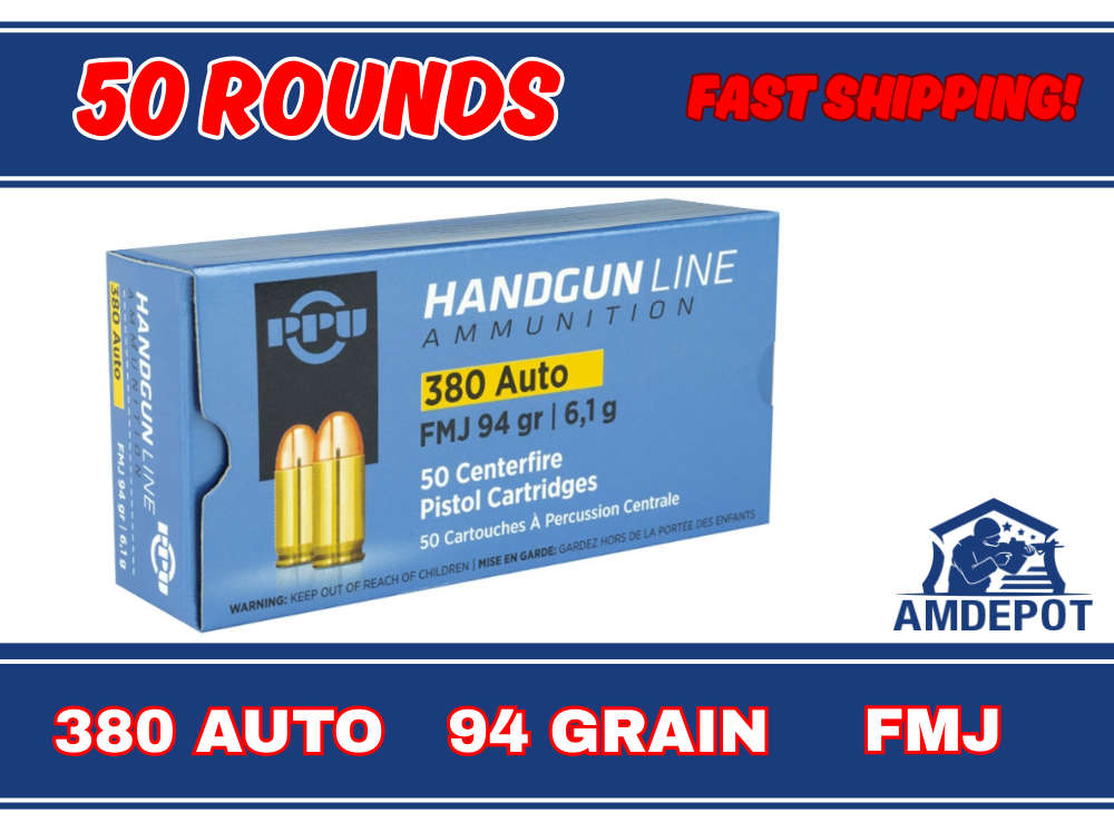 50 Rounds - 380 ACP 94 Grain Brass FMJ Prvi Partizan Handgun Ammo PPU-img-0