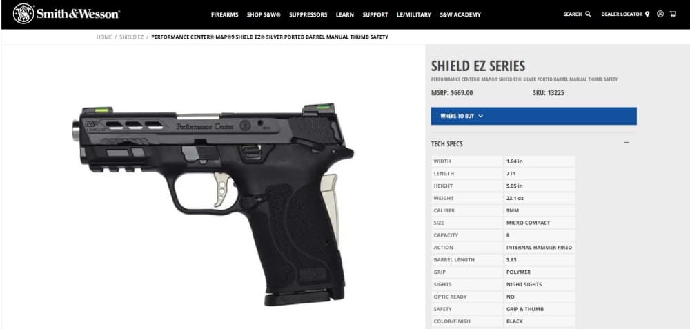 New Smith & Wesson M&P9 PC Shield EZ Pistol 9mm Handgun Performance Center-img-28