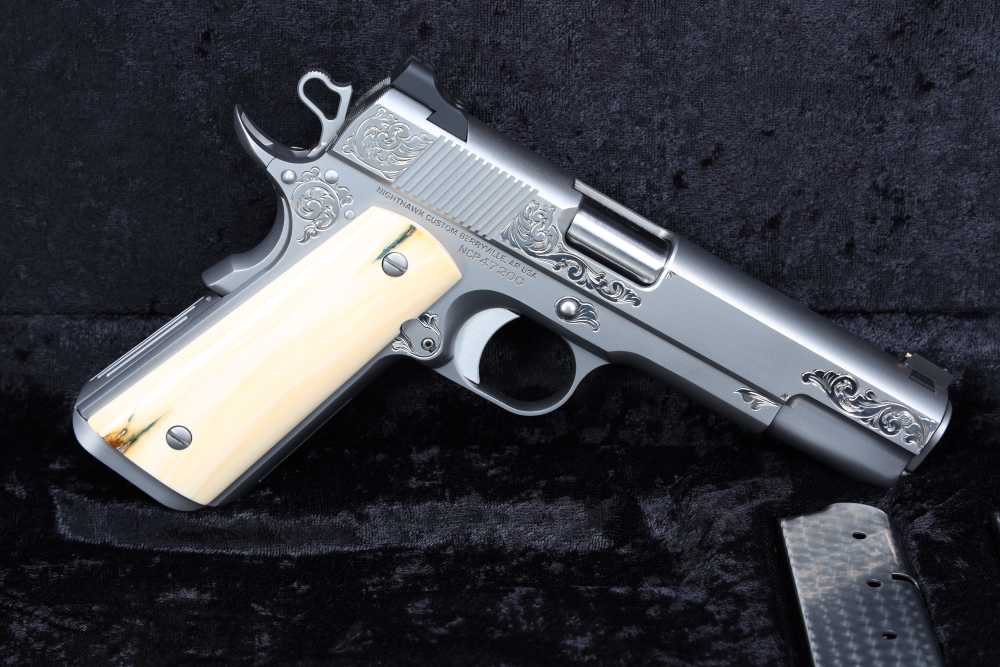 NEW! Nighthawk Custom VIP Silver 1911 45ACP Hand Engraved NHC Mammoth Grips-img-0