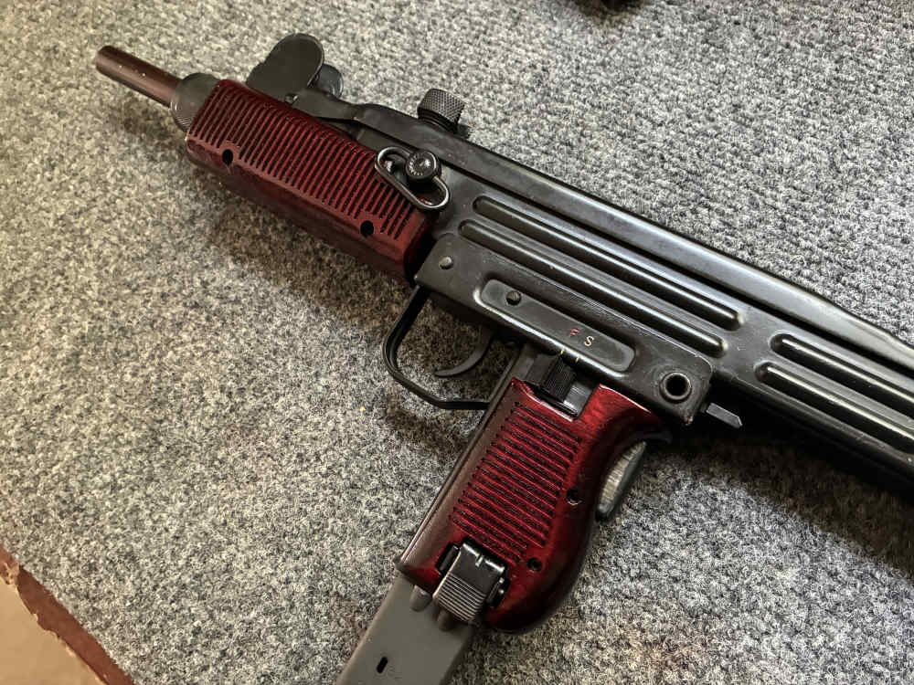 Custom IMI UZI Full Size Red Handguard and Grip Panel Wood Furniture set-img-25