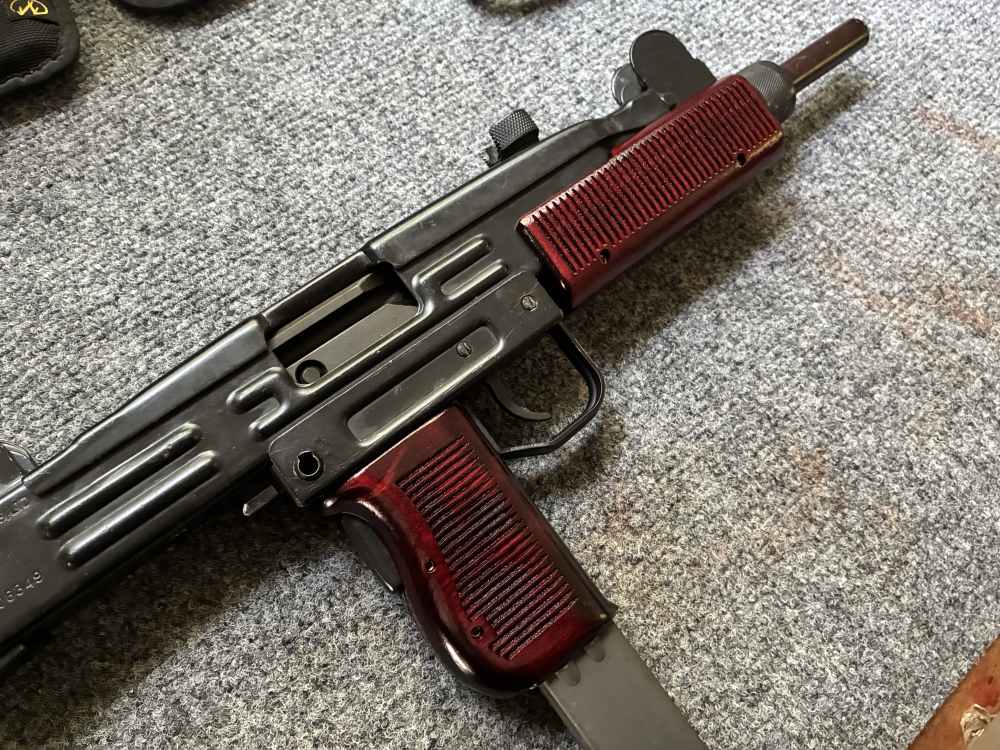Custom IMI UZI Full Size Red Handguard and Grip Panel Wood Furniture set-img-22