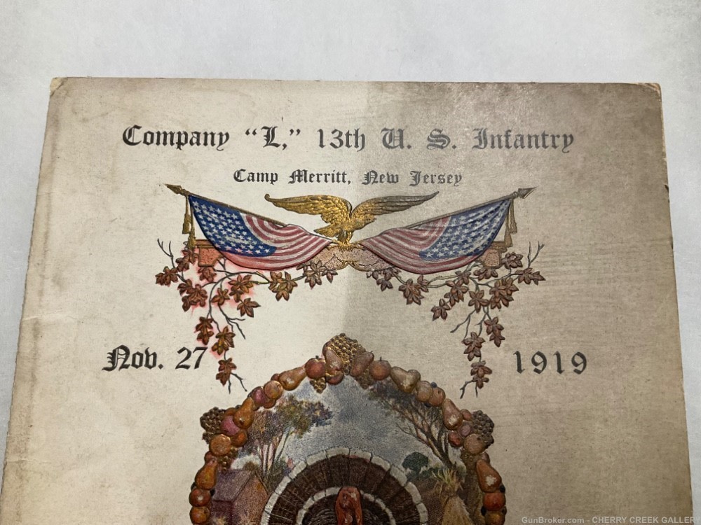 Antique Camp Merritt US Infantry thanksgiving menu 1919 company L 13th army-img-1