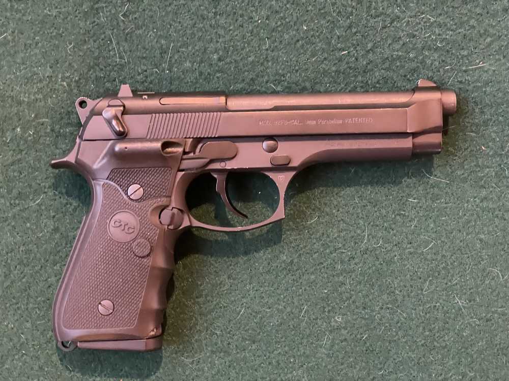 Beretta 92FS 9mm w/Crimson Trace Laser grips, 2 mags, OE case, exc. cond.-img-2