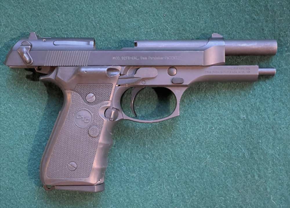 Beretta 92FS 9mm w/Crimson Trace Laser grips, 2 mags, OE case, exc. cond.-img-10